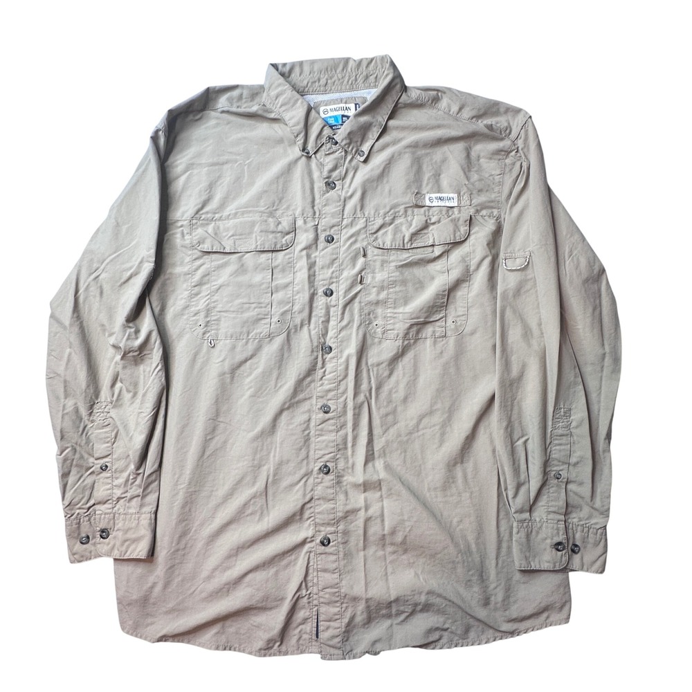 Magellan Shirt Mens 2XL Tan Laguna Madre Fish Gear Relaxed Fit Long Sleeve Nylon